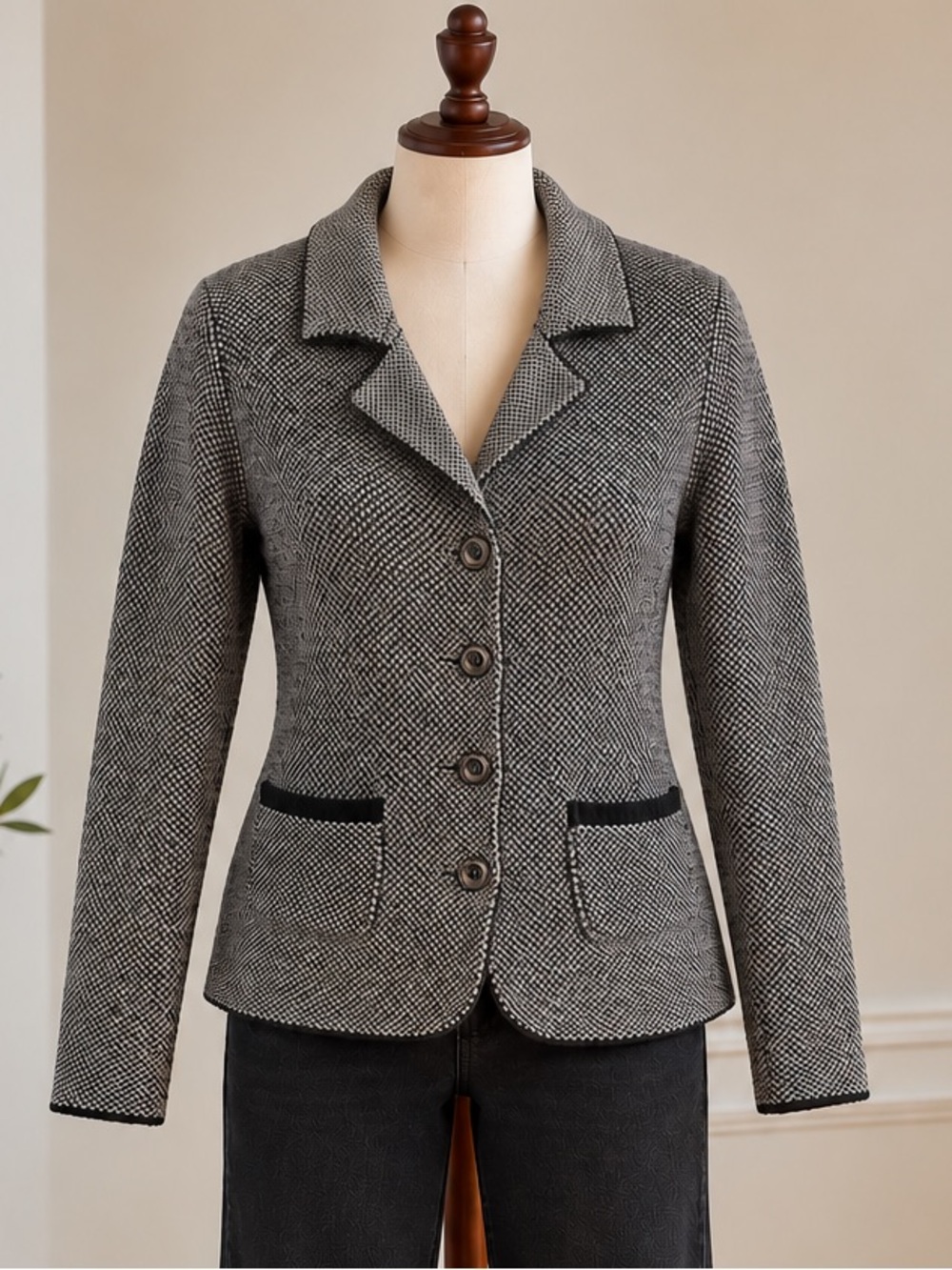 Yida Made in Italy Wool Alpaca Knit Blazer Cardigan Gray Black Medium